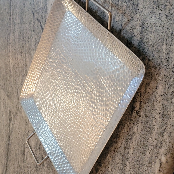 Vintage MCM Hammered Aluminum Tray with Handles